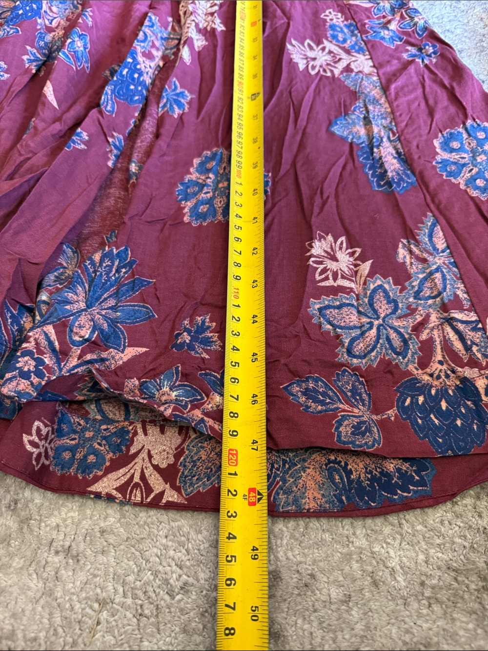 Free People Burgundy Floral Button Front Midi Maxi Dress Size 2 Boho Long Sleeve - Picture 9 of 9